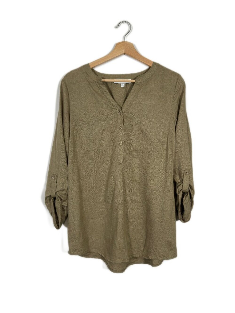 Emily Daniels Women's Linen Blend Henley Top Small Casual Granola Girl Gorpcore